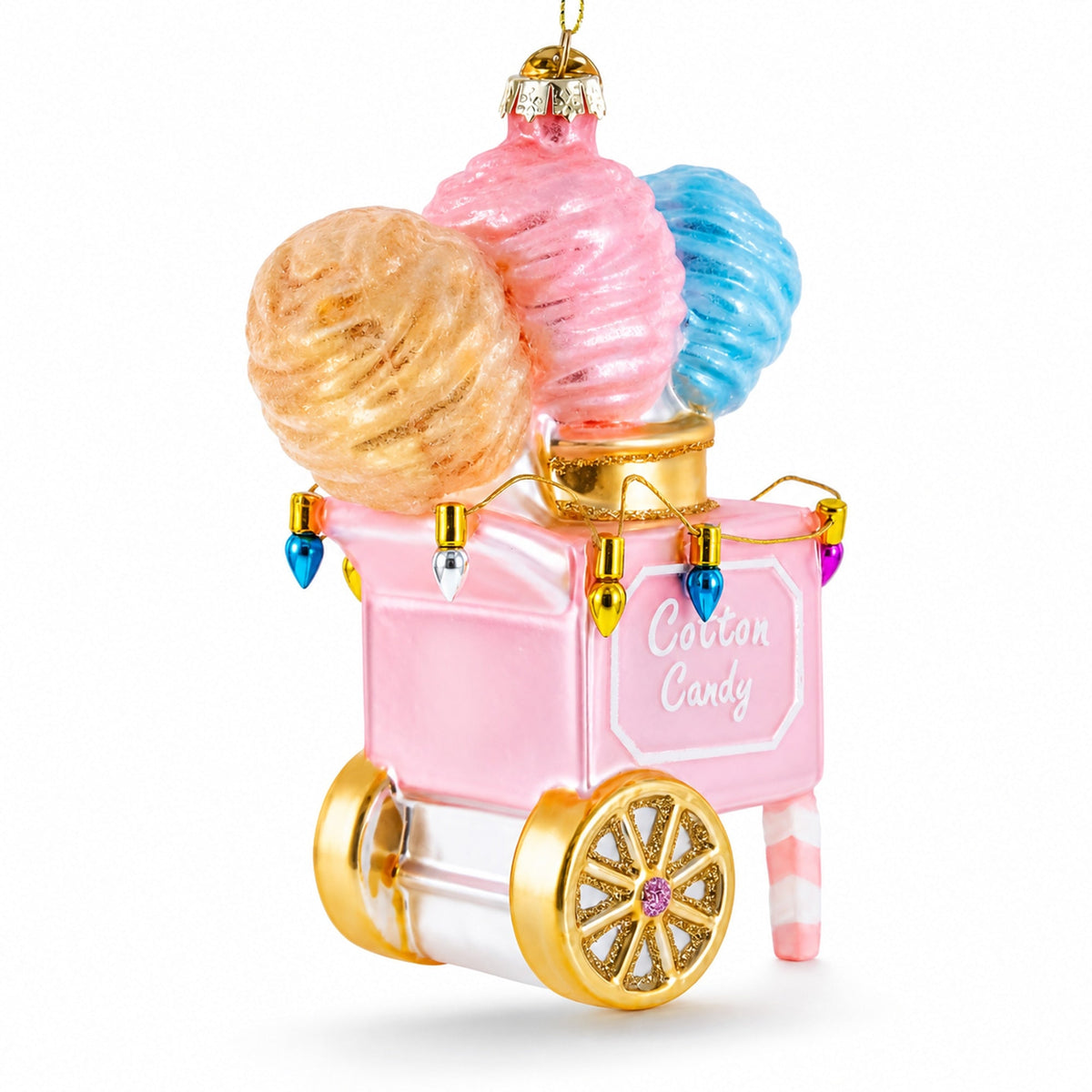Cotton Candy Cart with Holiday Lights Glass Christmas Ornament