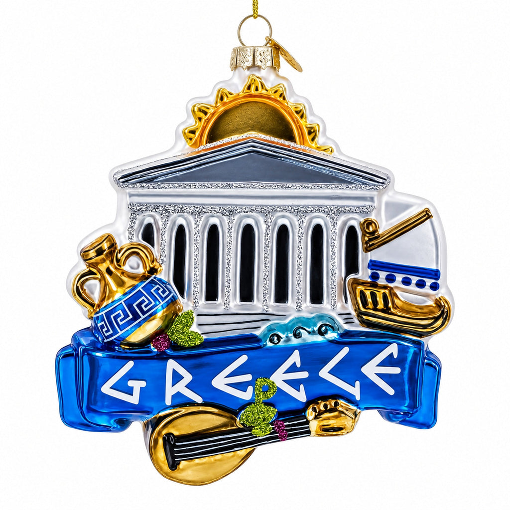 Landmarks and Symbols of Greece Glass Christmas Ornament