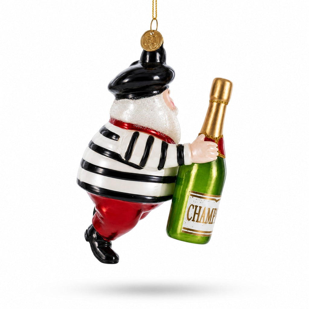 French Santa with Sparkling Wine Glass Christmas Ornament