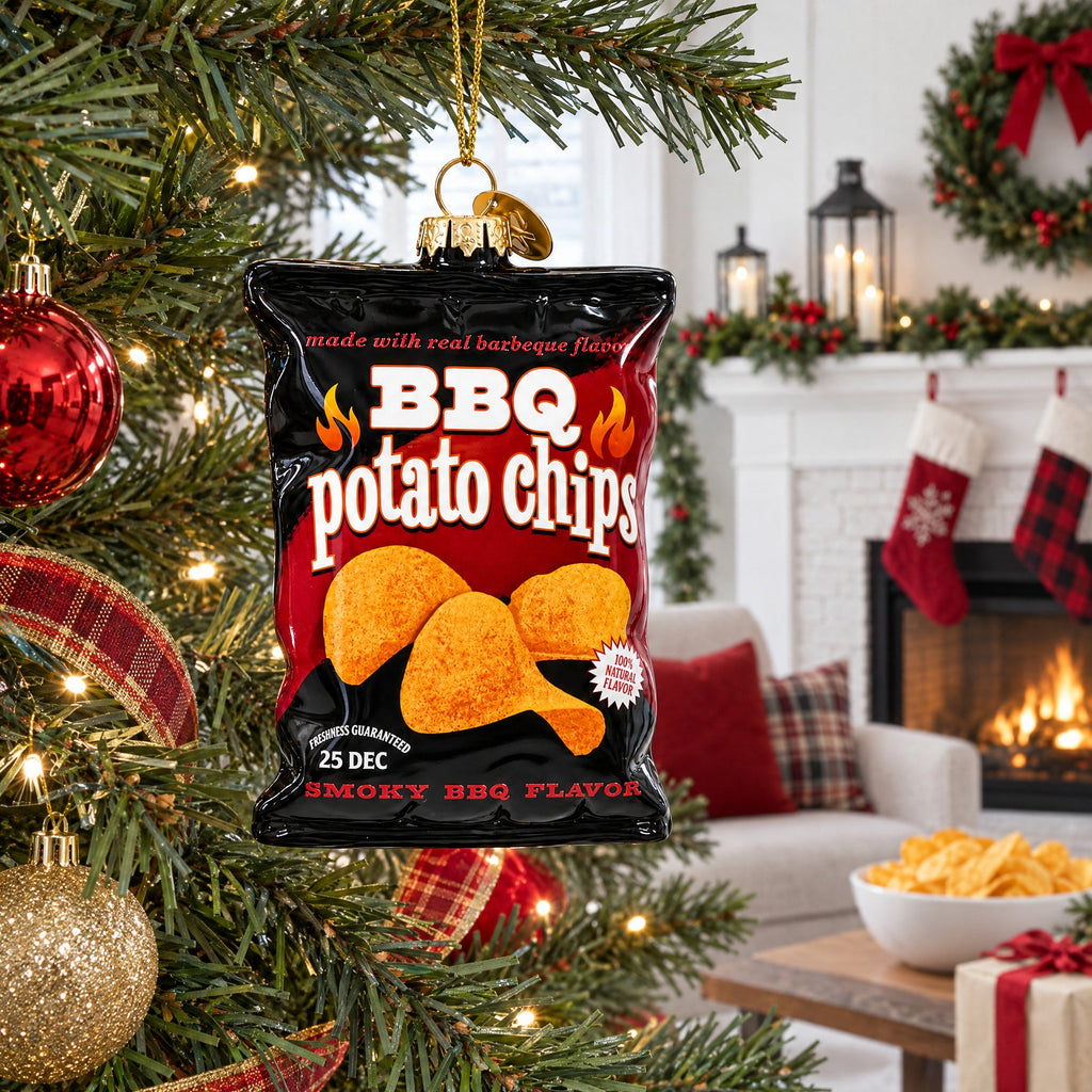 BBQ Potato Chips Bag Glass Christmas Ornament