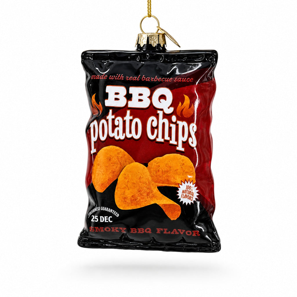 BBQ Potato Chips Bag Glass Christmas Ornament