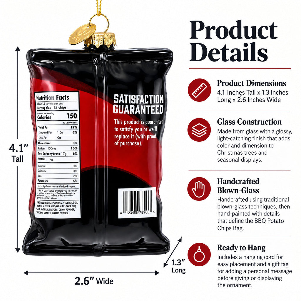 BBQ Potato Chips Bag Glass Christmas Ornament