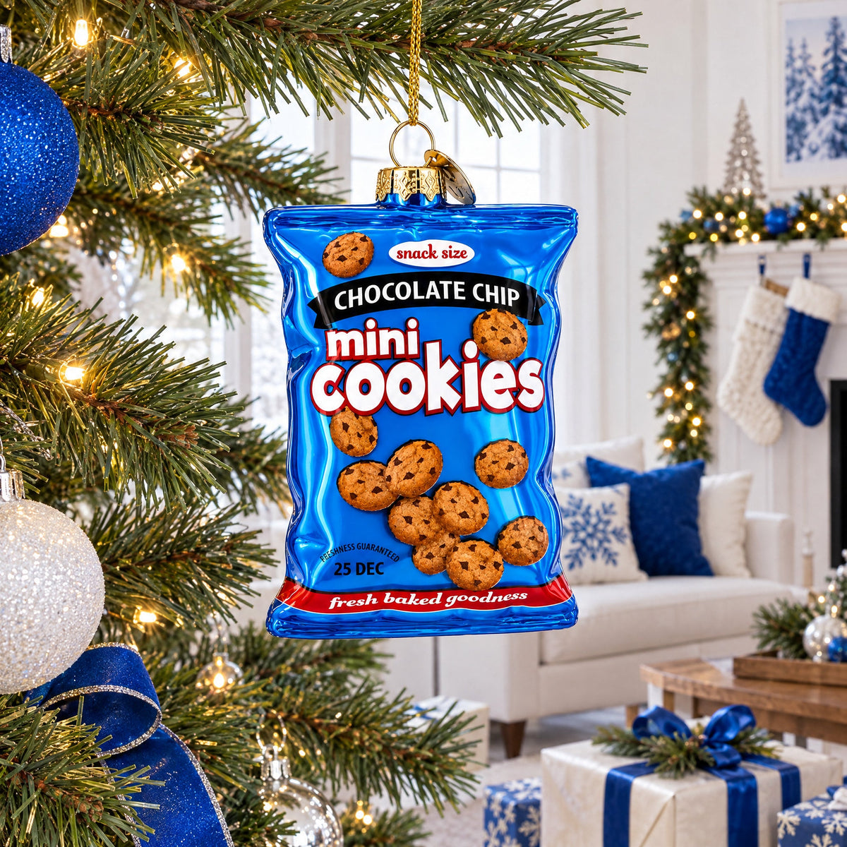 Chocolate Chip Cookies Bag Glass Christmas Ornament