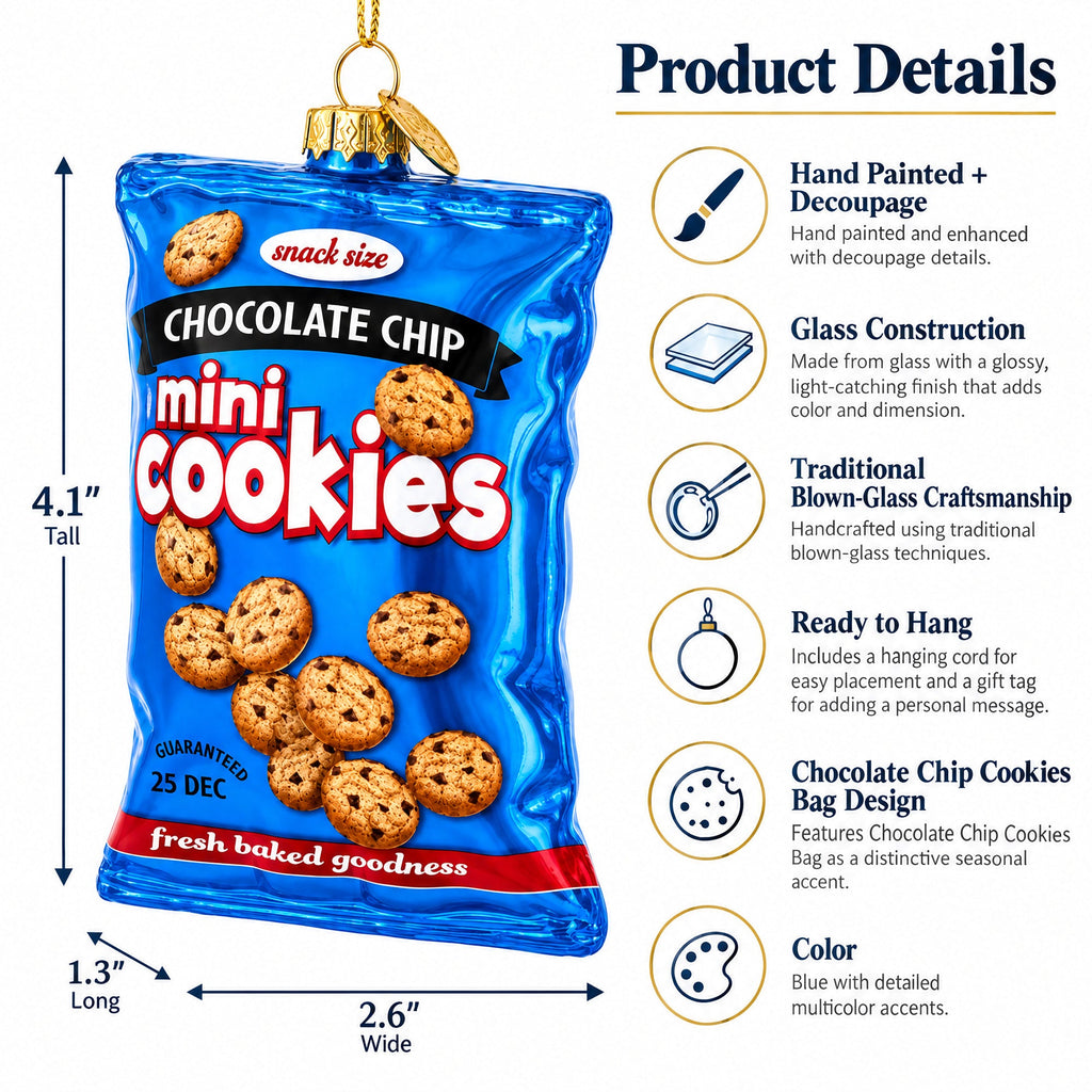Chocolate Chip Cookies Bag Glass Christmas Ornament
