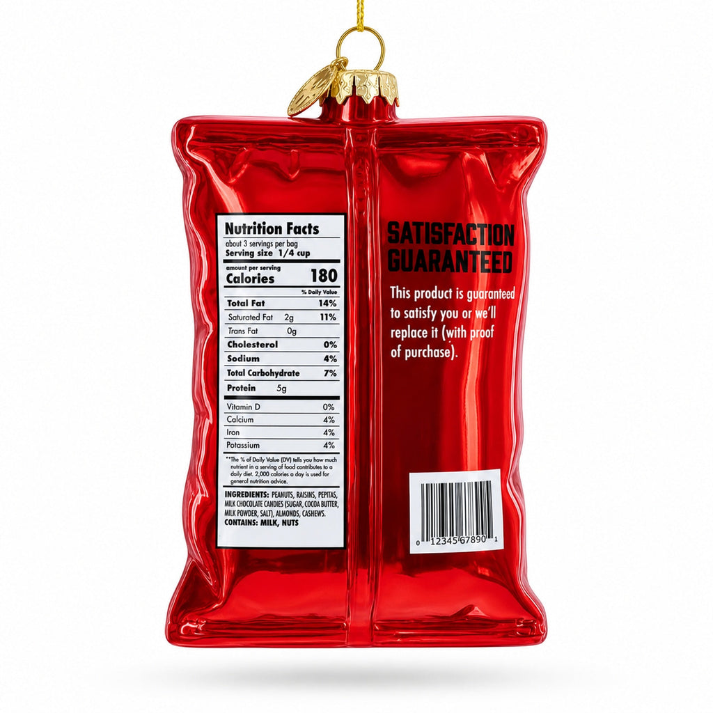 Trail Mix Snack Bag Glass Christmas Ornament