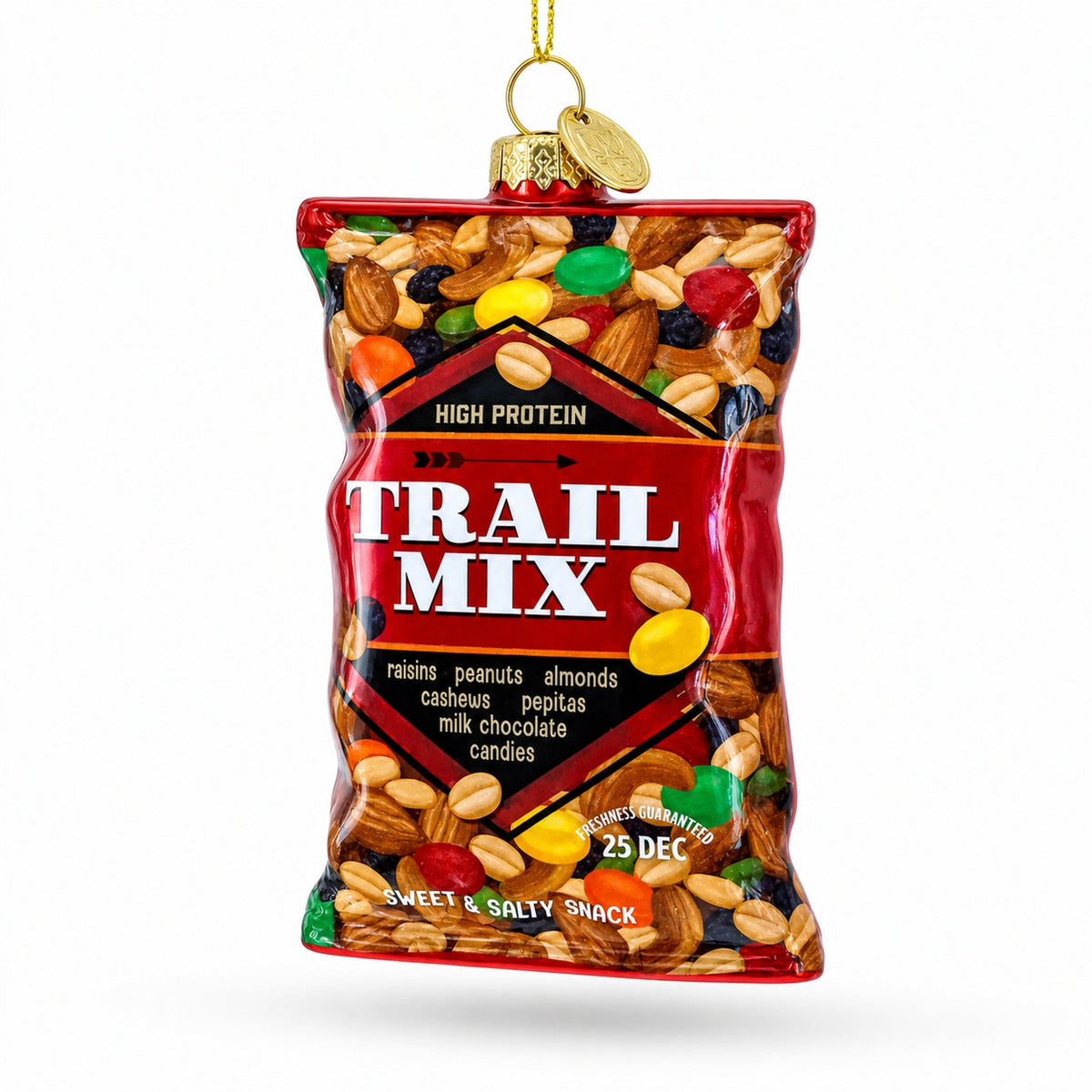 Trail Mix Snack Bag Glass Christmas Ornament