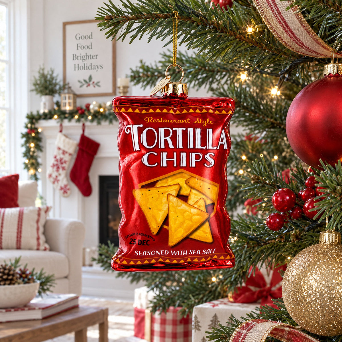 Tortilla Chips Bag Glass Christmas Ornament