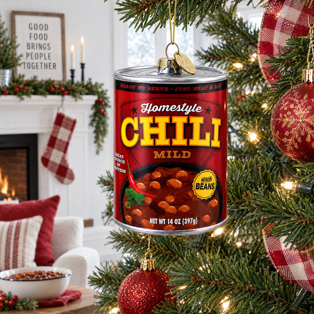 Chili Soup Can Glass Christmas Ornament