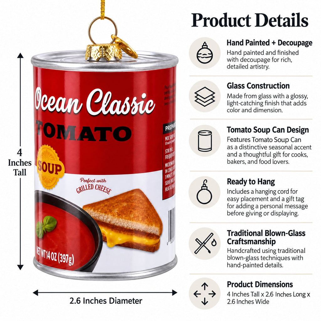 Tomato Soup Can Glass Christmas Ornament