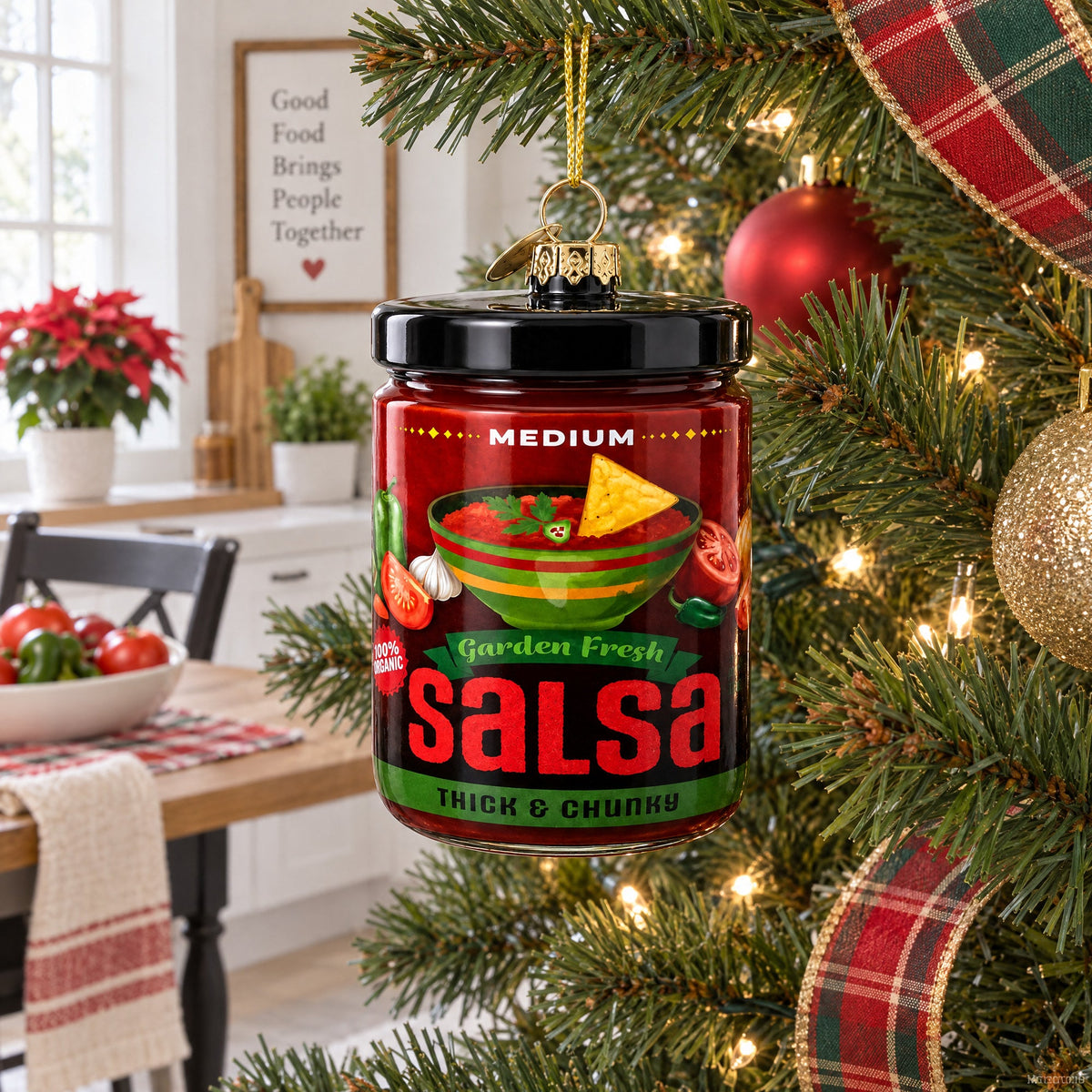 Fresh Salsa Jar Glass Christmas Ornament