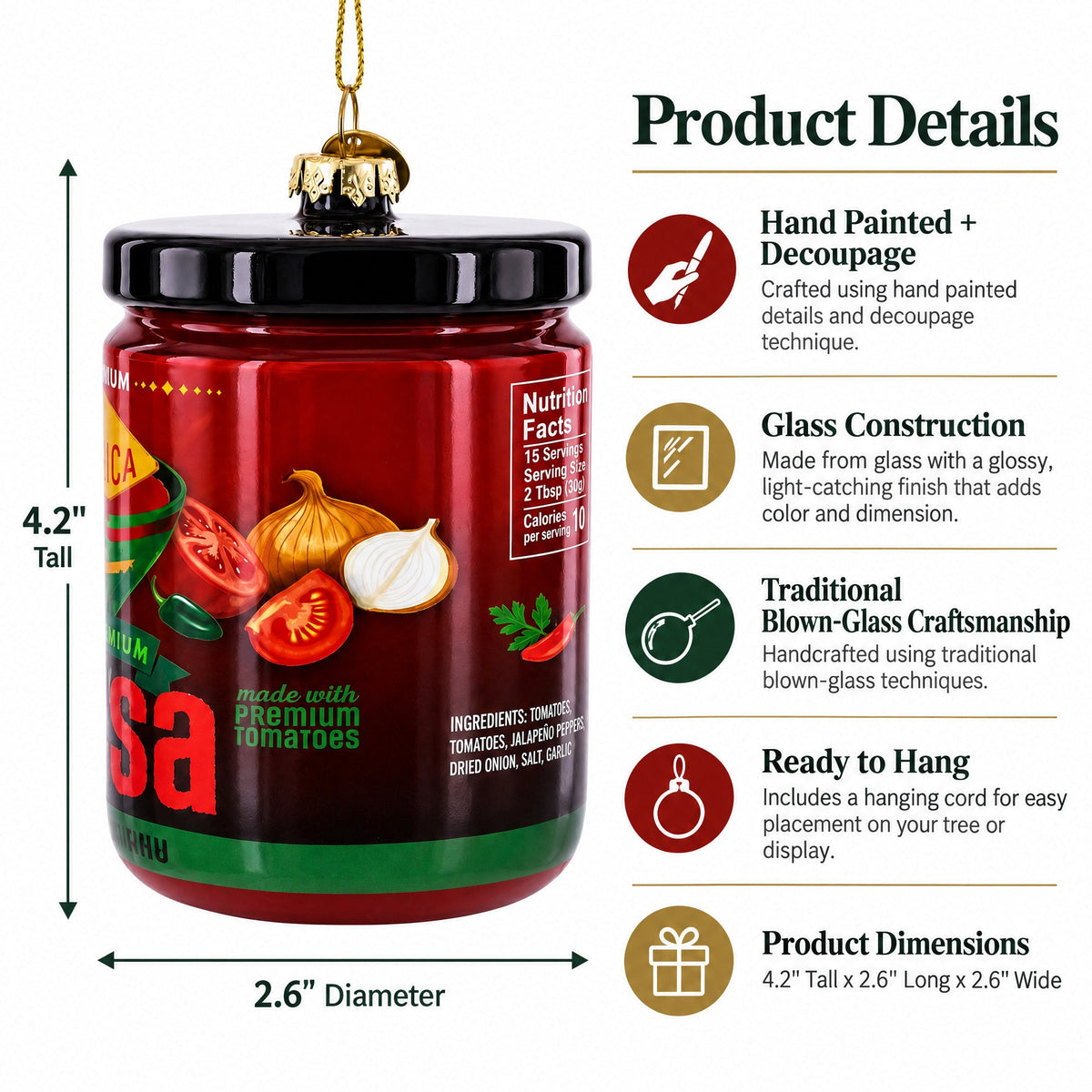 Fresh Salsa Jar Glass Christmas Ornament