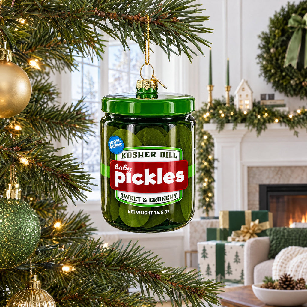 Kosher Dill Pickles Jar Glass Christmas Ornament