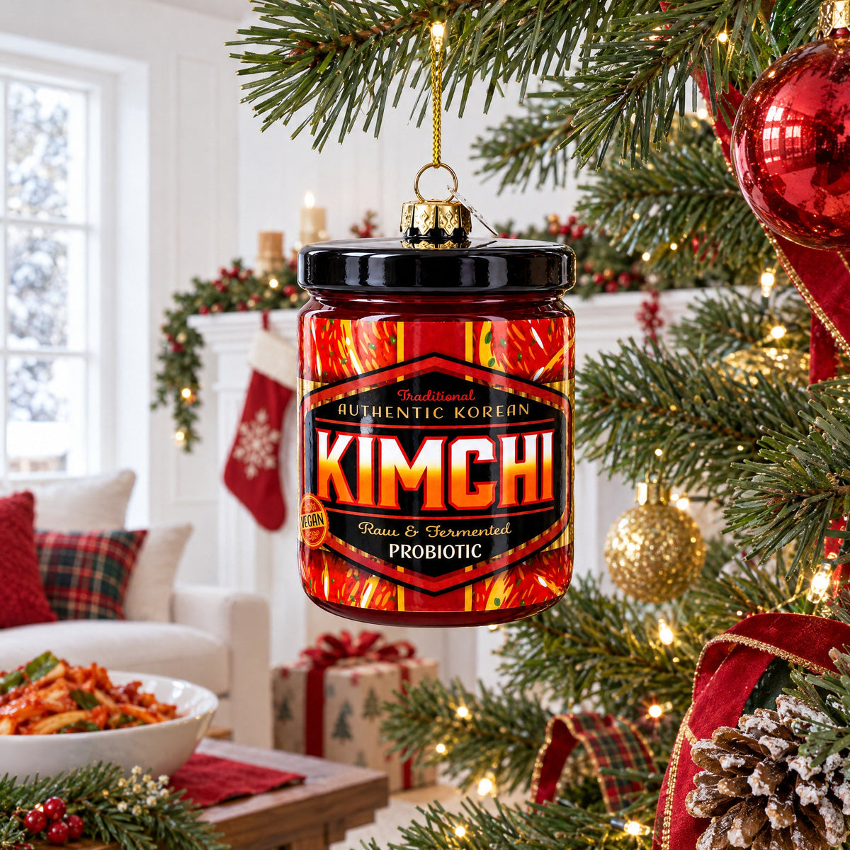 Spicy Kimchi Jar Glass Christmas Ornament