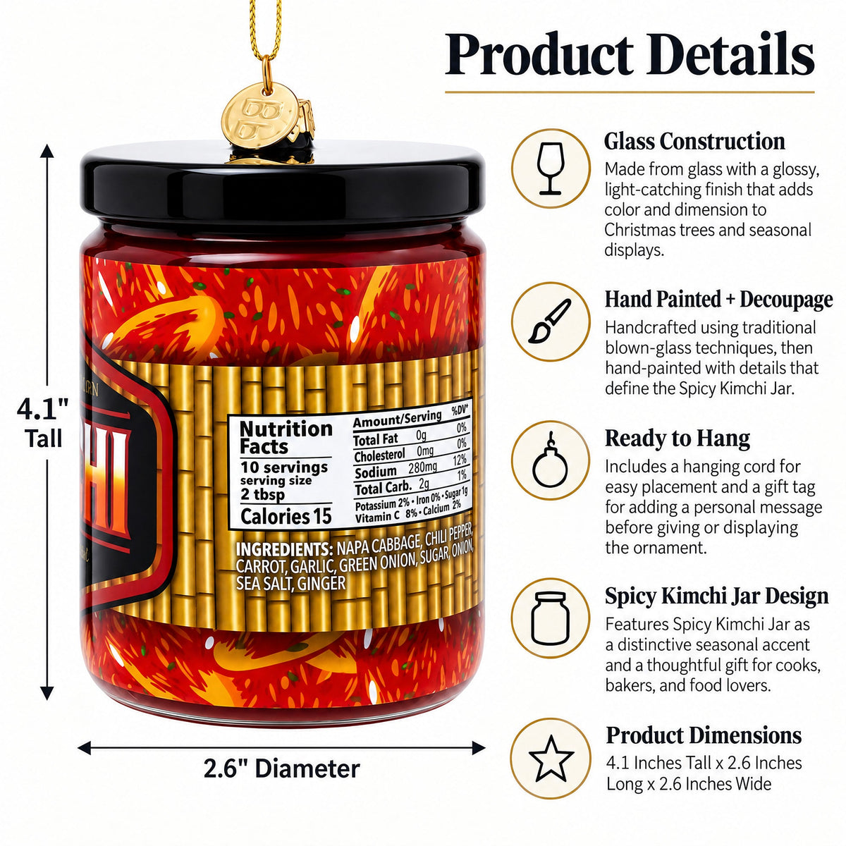 Spicy Kimchi Jar Glass Christmas Ornament