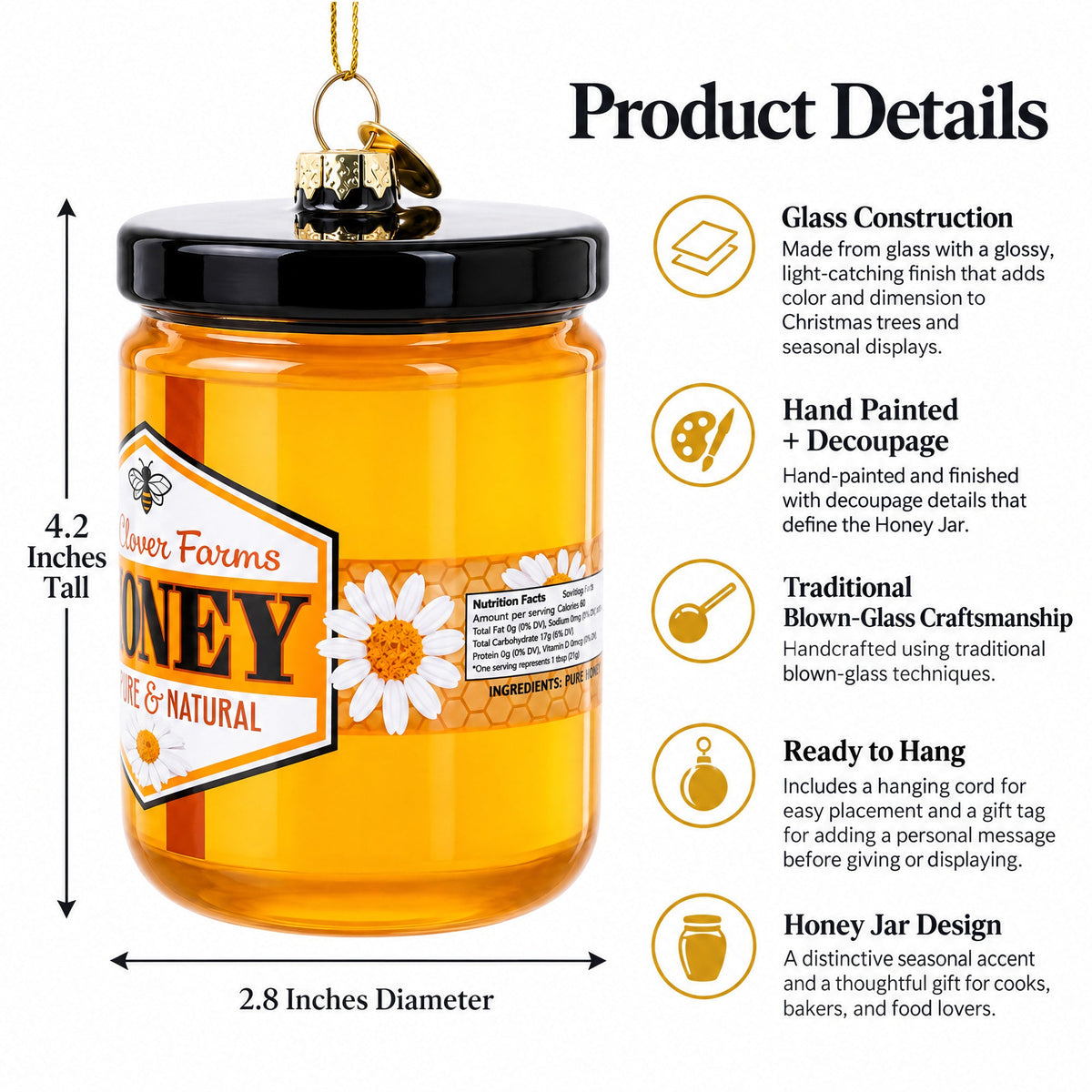 Honey Jar Glass Christmas Ornament