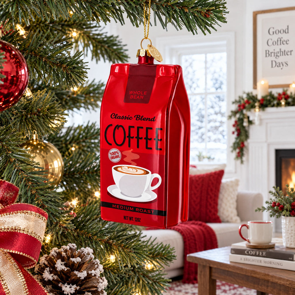 Organic Coffee Bag Glass Christmas Ornament