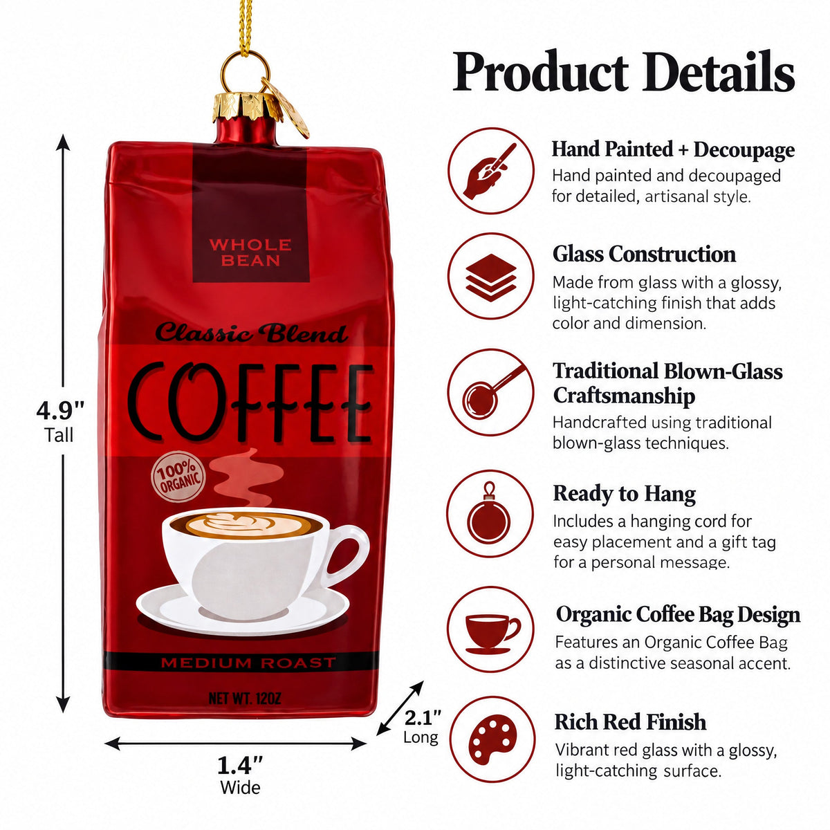 Organic Coffee Bag Glass Christmas Ornament