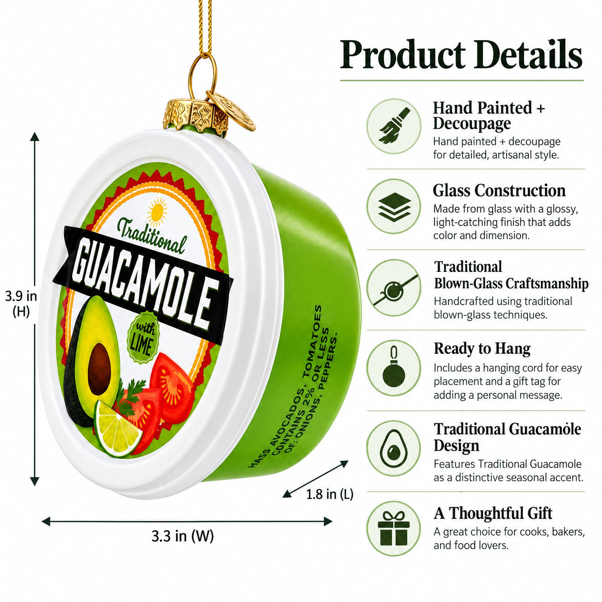 Traditional Guacamole Glass Christmas Ornament