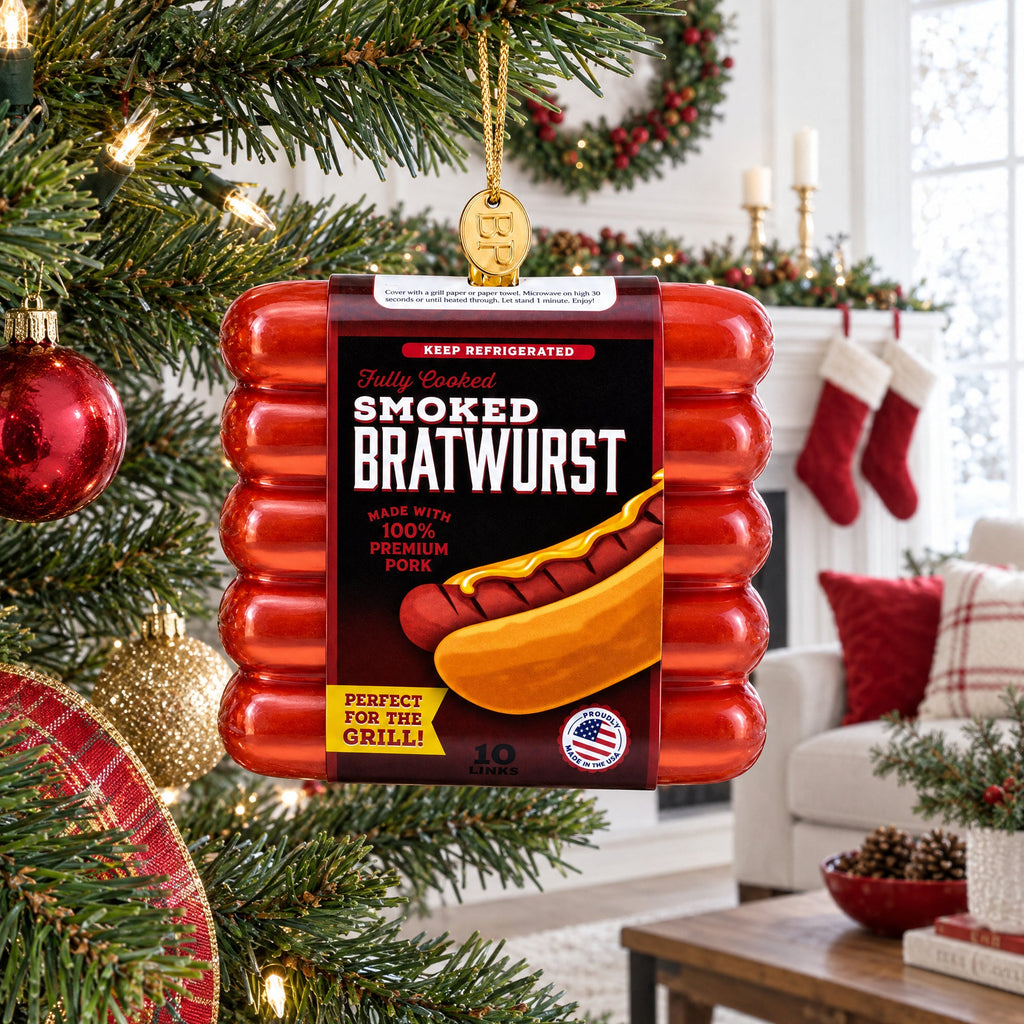 Smoked Bratwurst Box Glass Christmas Ornament