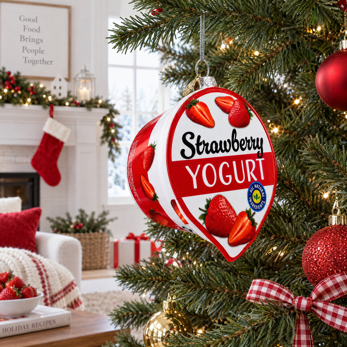 Strawberry Yogurt Glass Christmas Ornament