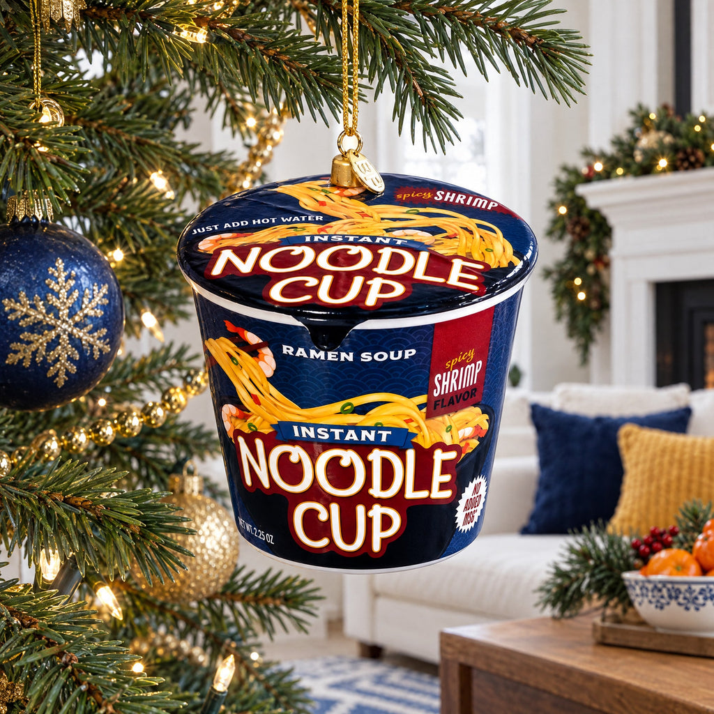 Instant Noodle Ramen Cup Glass Christmas Ornament