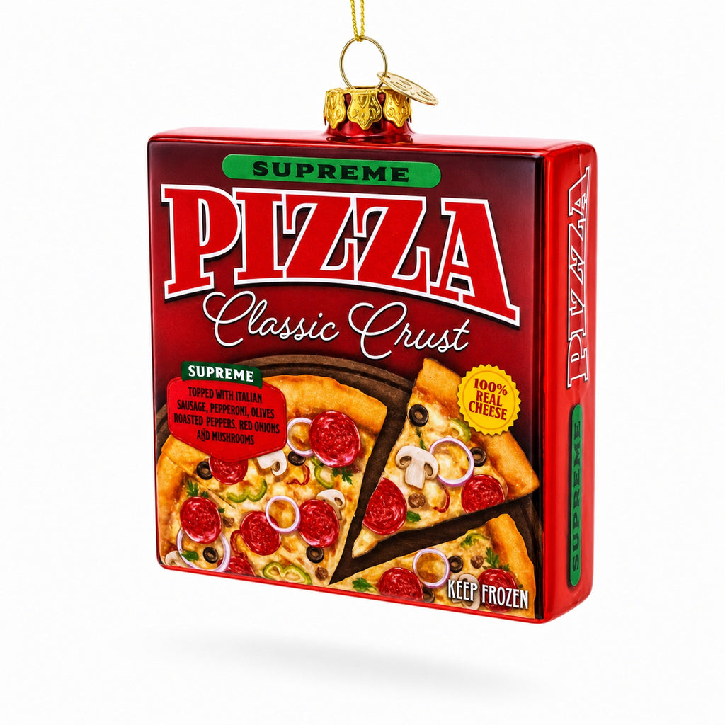 Supreme Pizza Box Glass Christmas Ornament