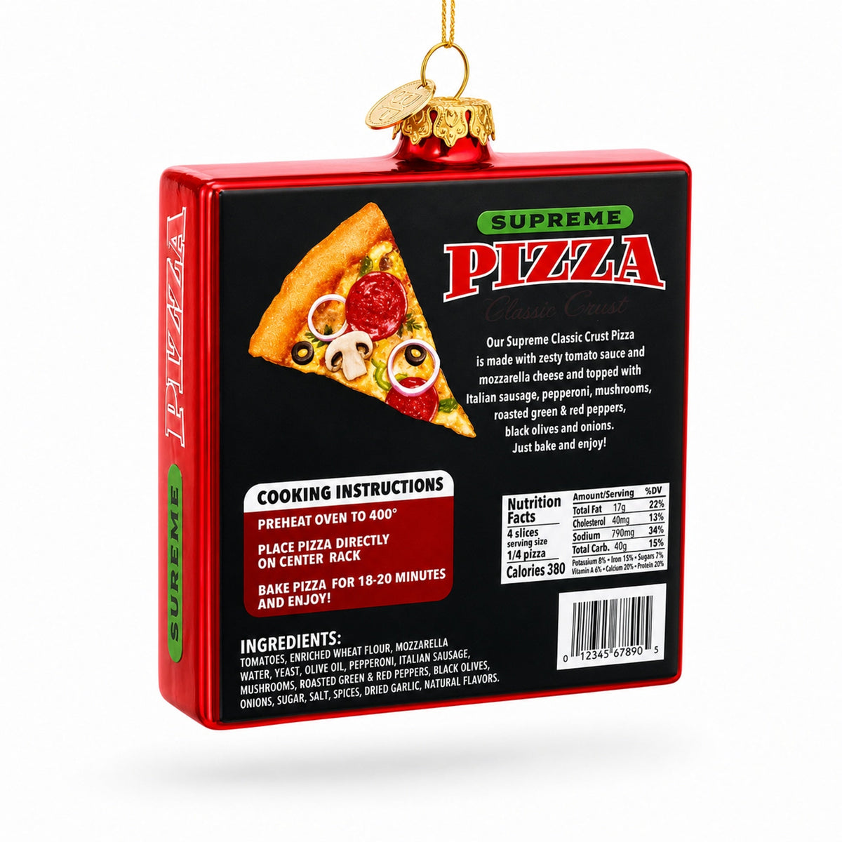 Supreme Pizza Box Glass Christmas Ornament