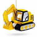 Tracked Excavator Construction Vehicle with Working Arm Glass Christmas Ornament