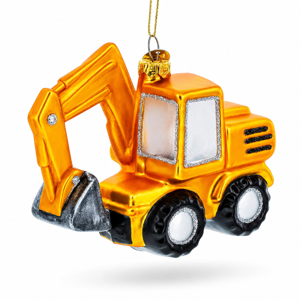 Wheel Excavator Construction Vehicle Glass Christmas Ornament