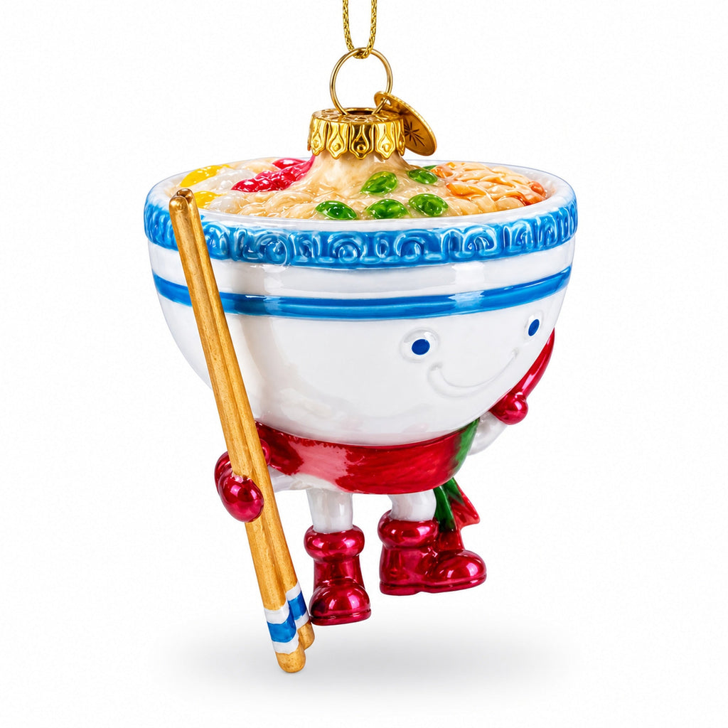 Noodle Ramen Bowl with Chopsticks Glass Christmas Ornament