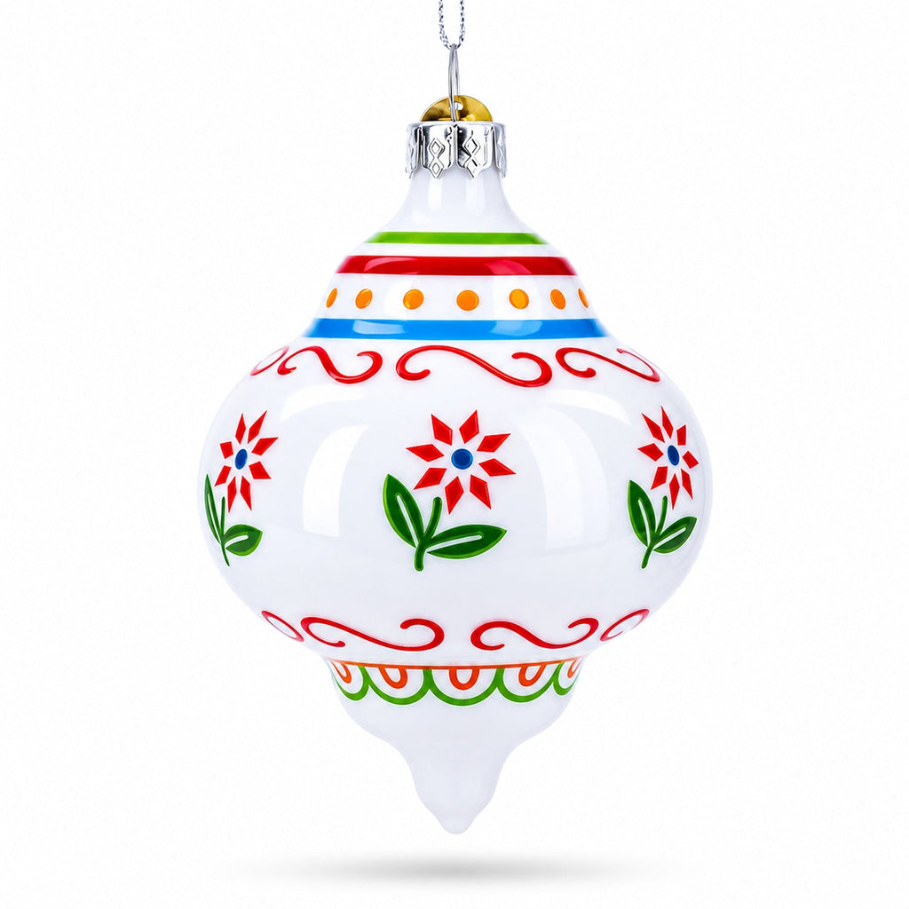 Finial with Floral Pattern Glass Christmas Ornament