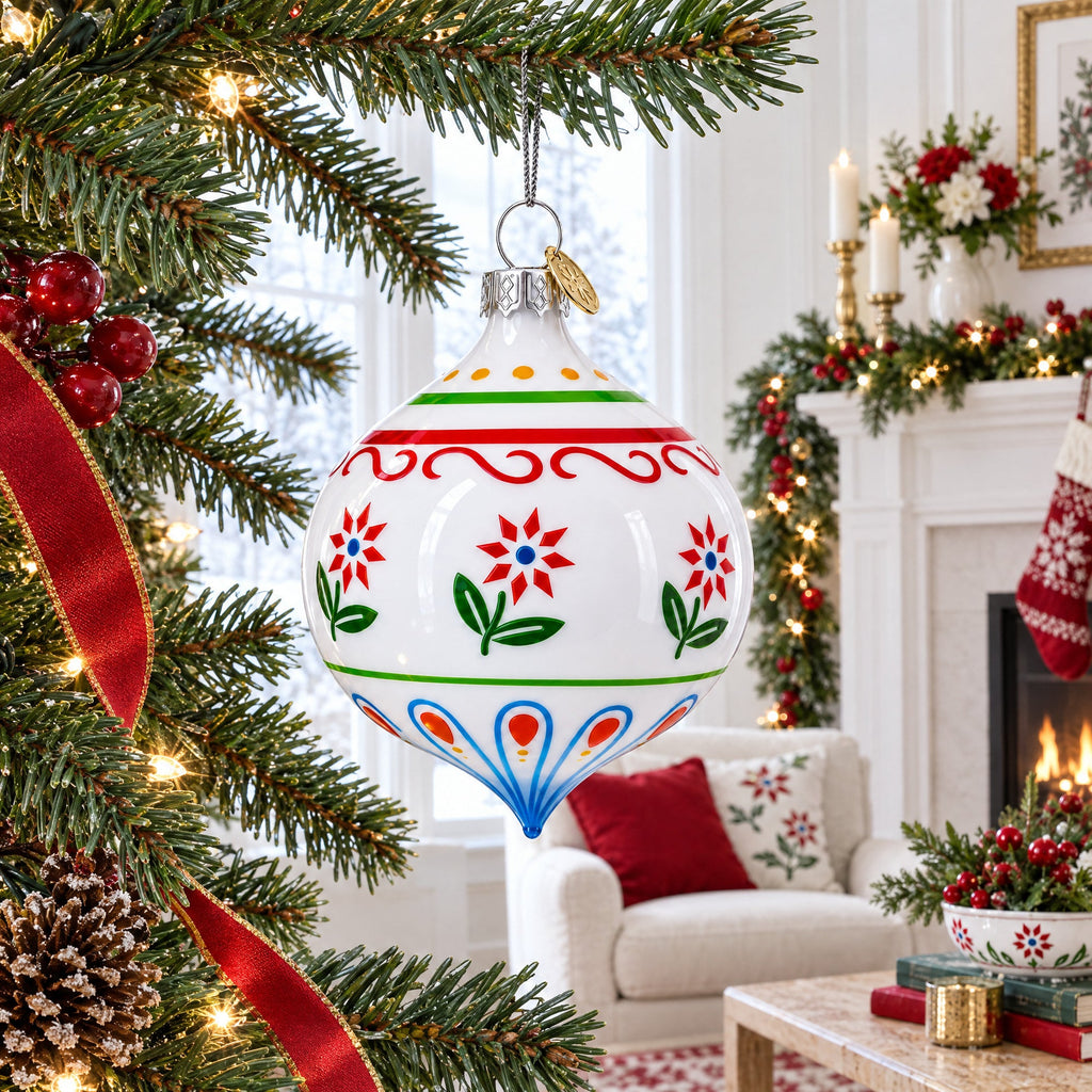Floral Finial Drop Glass Christmas Ornament