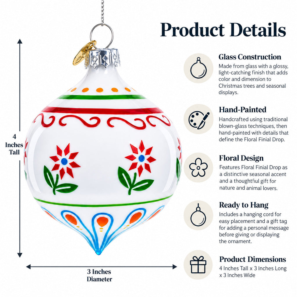 Floral Finial Drop Glass Christmas Ornament