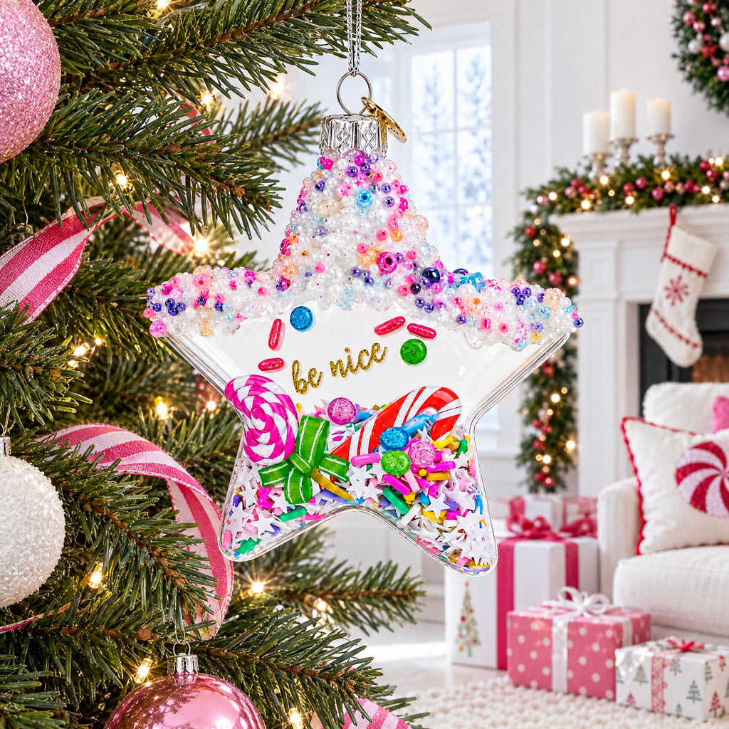 Sugar Star with Shakable Sprinkles Glass Christmas Ornament