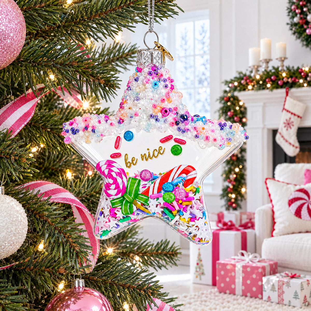 Sugar Star with Shakable Sprinkles Glass Christmas Ornament