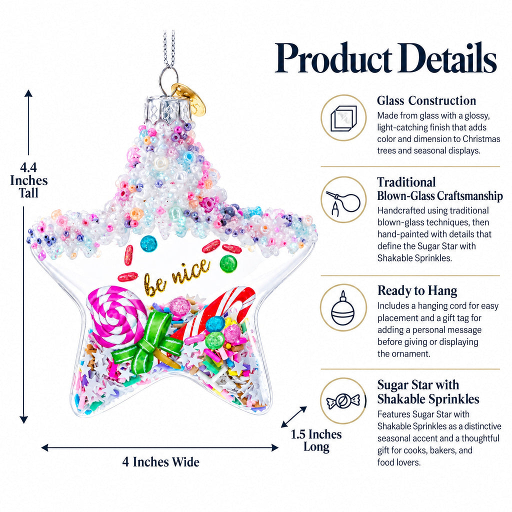Sugar Star with Shakable Sprinkles Glass Christmas Ornament