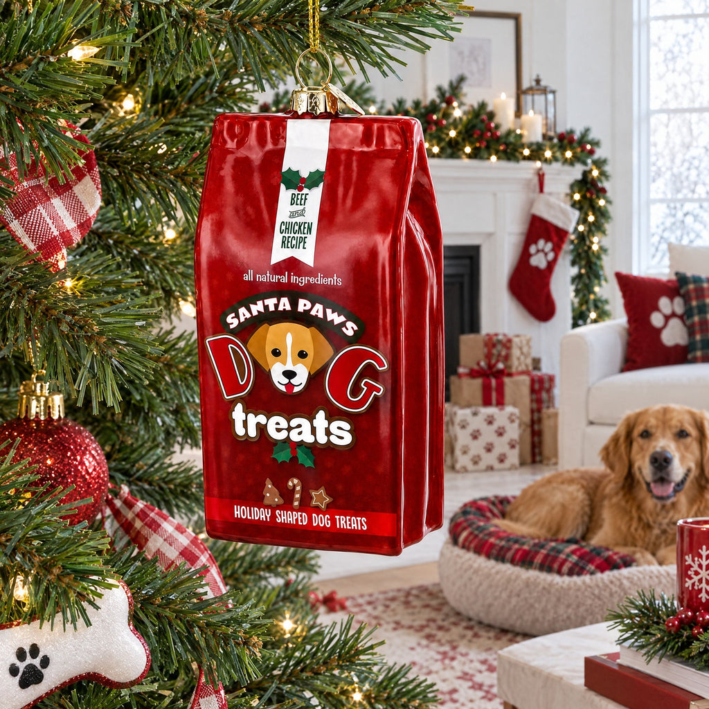Santa's Dog Treat Pack Glass Christmas Ornament