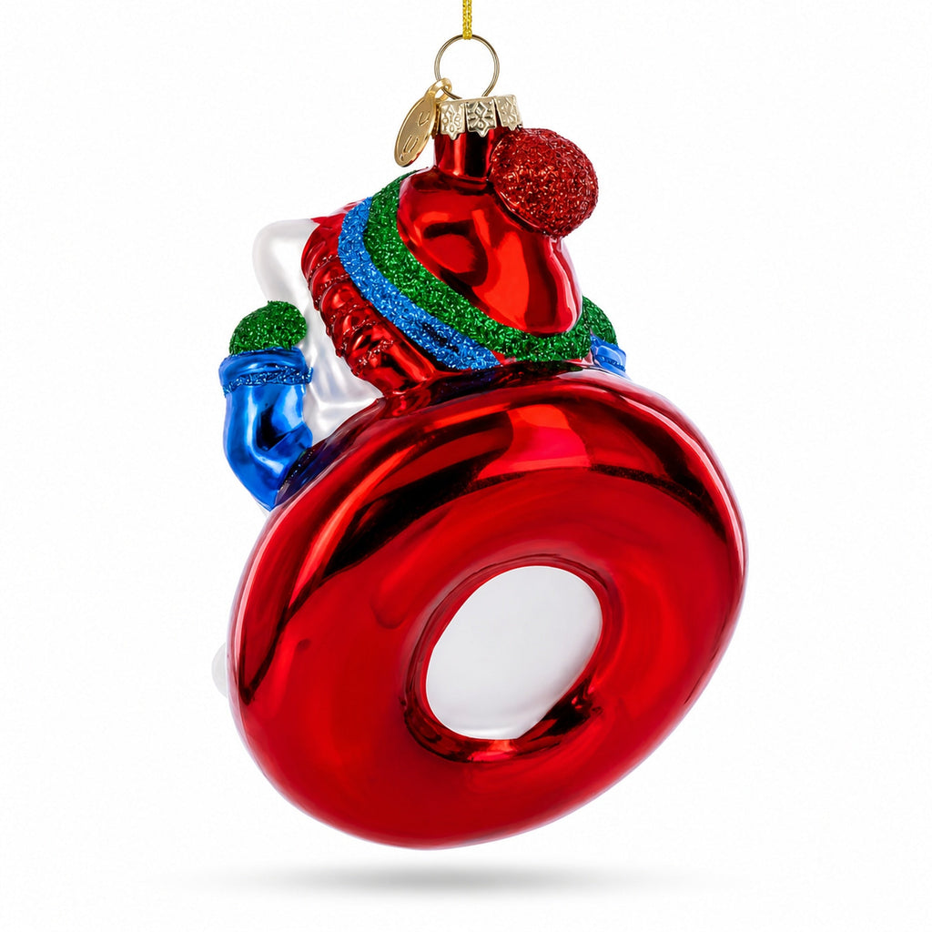 Puppy on Snow Tube Glass Christmas Ornament