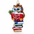 Love to Read Wise Owl with Books Glass Christmas Ornament