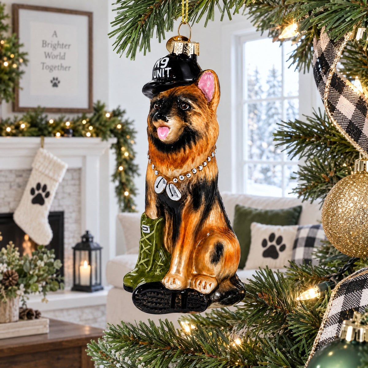 German Shepherd K9 Police Dog Glass Christmas Ornament
