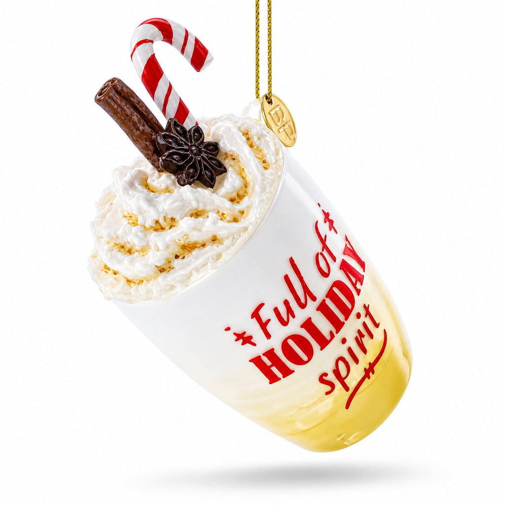 Whipped Cream Holiday Spirit Cocktail with Candy Cane Glass Christmas Ornament
