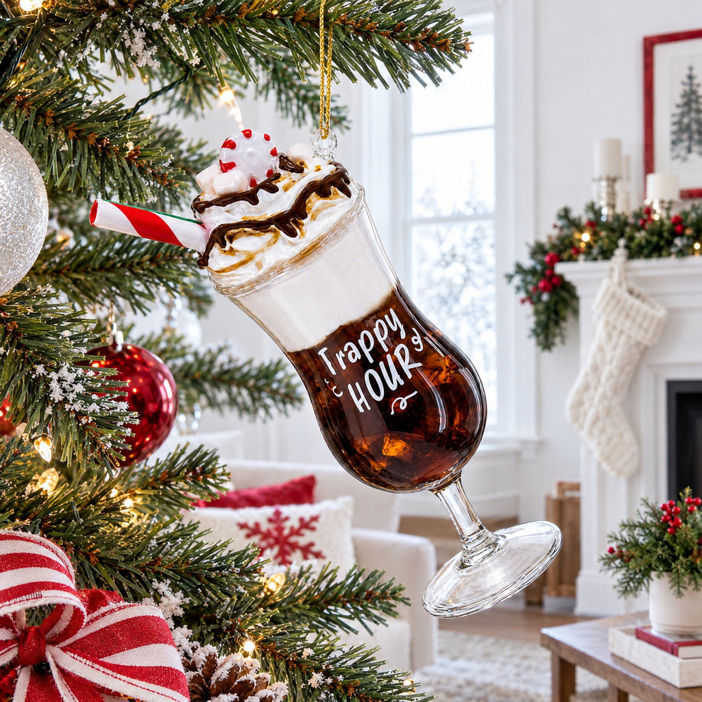 Frappy with Whipped Cream Glass Christmas Ornament