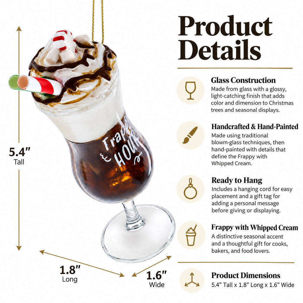 Frappy with Whipped Cream Glass Christmas Ornament