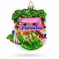 Florida Palm Tree Welcome Sign Glass Christmas Ornament