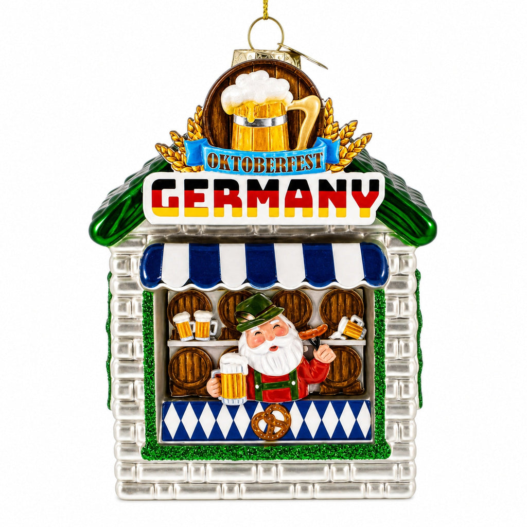 Oktoberfest Santa Beer Stand Glass Christmas Ornament