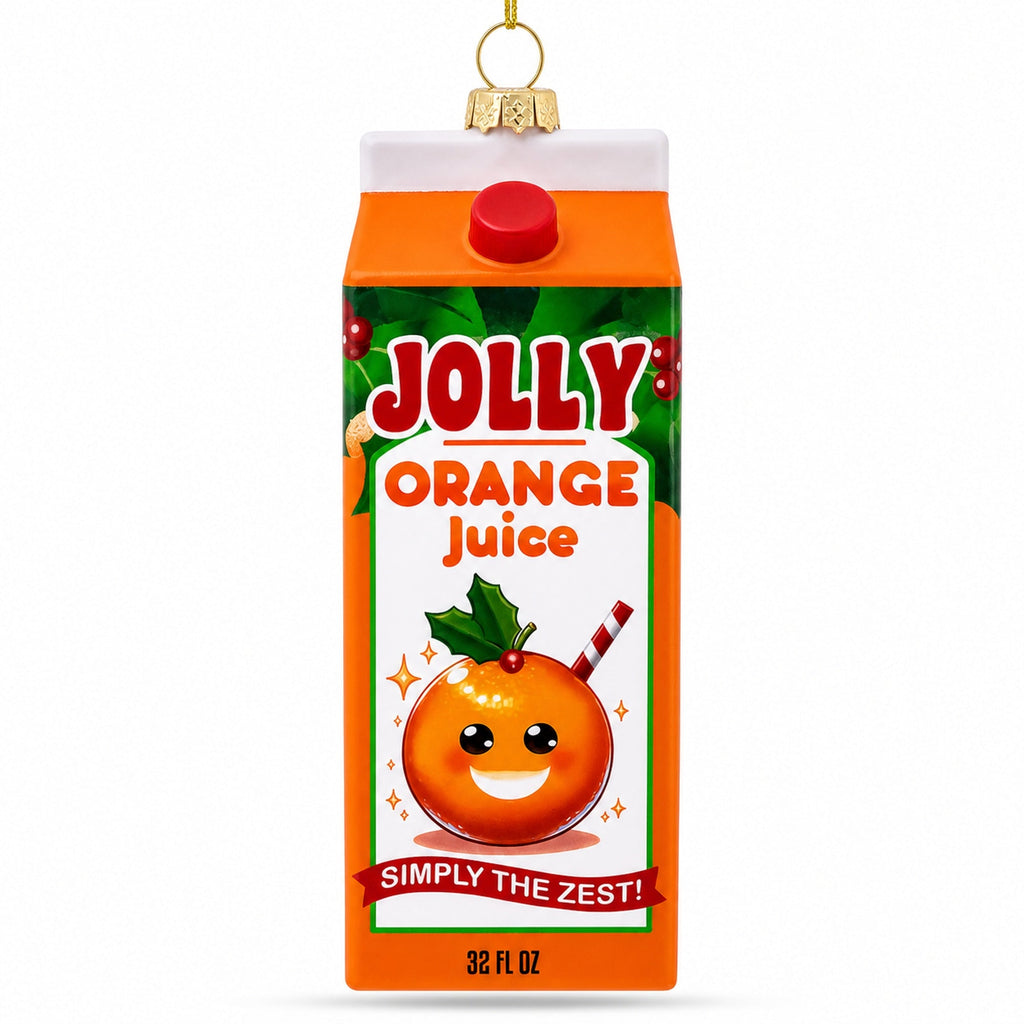 Jolly Christmas Orange Juice Box Glass Christmas Ornament