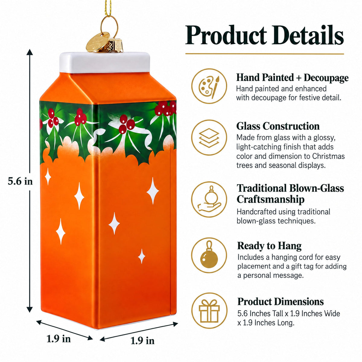 Jolly Christmas Orange Juice Box Glass Christmas Ornament