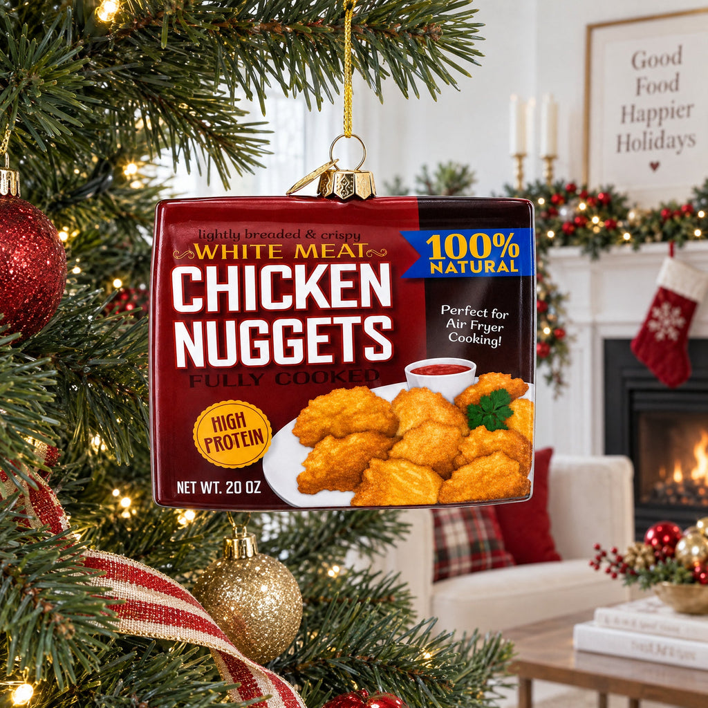 Chicken Nuggets Box Glass Christmas Ornament