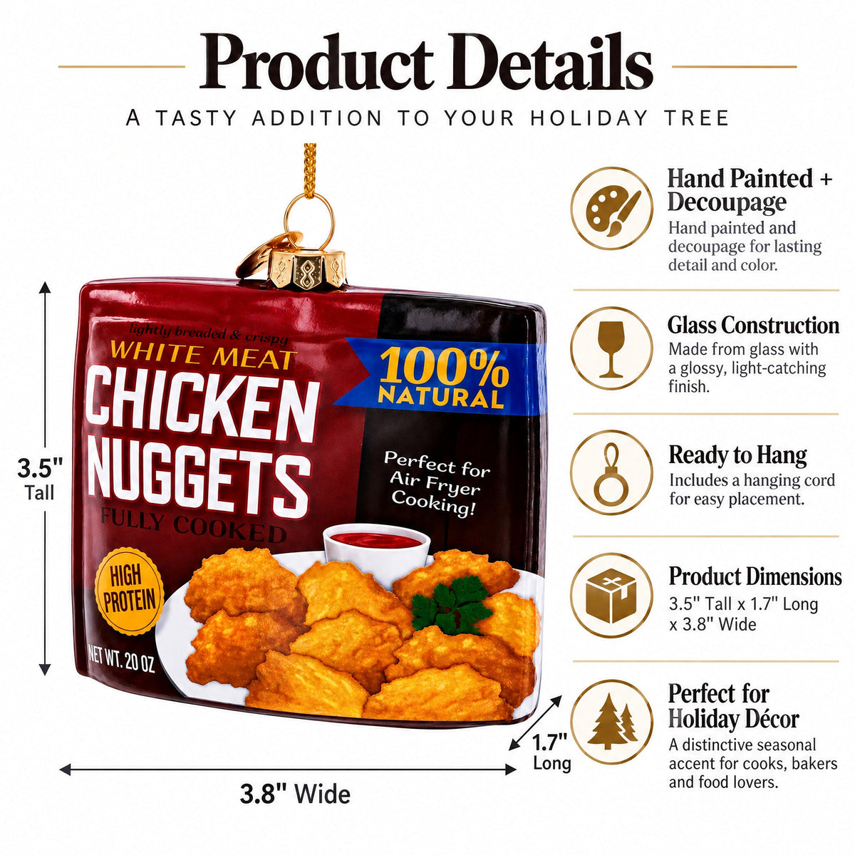 Chicken Nuggets Box Glass Christmas Ornament