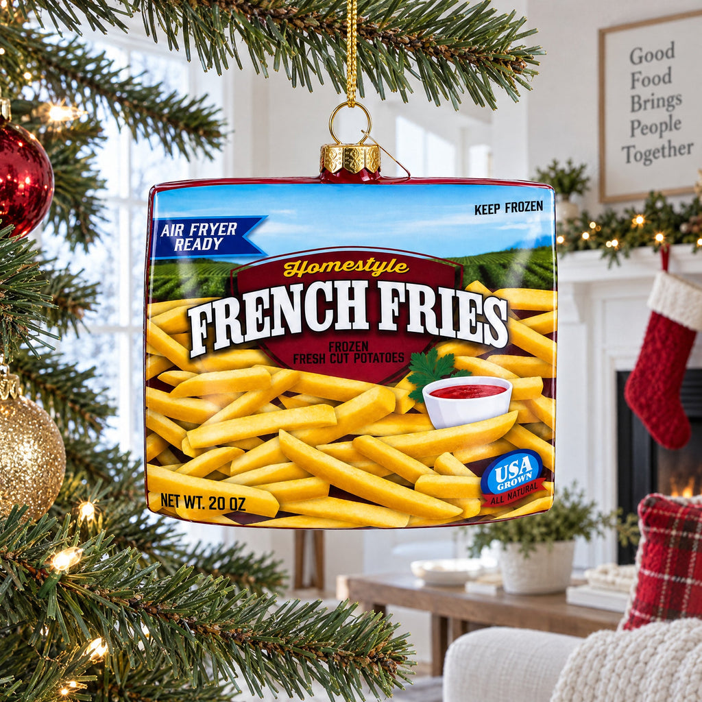 French Fries Frozen Box Glass Christmas Ornament